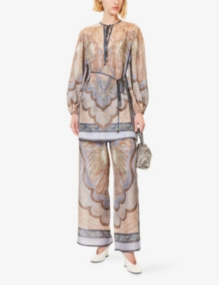 Zimmermann Wanderlust Paisley Relaxed Wide Leg Habutai Silk Drawstring Pants In Multi