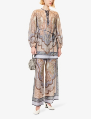 Zimmermann Womens Wanderlust Silk Tunic Top Tapestry Blue Multi In Multi