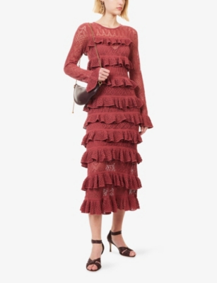Zimmermann Womens Lipstick Lace Frill Knit Maxi Dress In Red