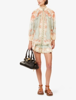 Zimmermann Womens Wallpaper Floral Mint Daylight Balloon-sleeves Woven Blouse Xs