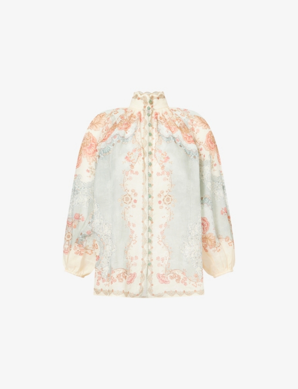 Daylight Balloon-Sleeves Woven Blouse