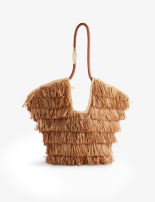 Zimmermann Womens Tan Fringe Stripe Golden-time Fringed Medium Raffia Tote Shoulder Bag In Purple
