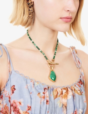 Zimmermann Womens Antique Gold Malachite Ore 16ct Gold-plated Brass Malachite Pendant Necklace In Multi