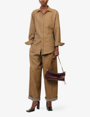 Darkpark Womens Mustard Anne Tailored Linen And Cashmere-blend Shirt In Brown