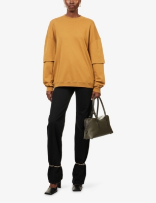Darkpark Womens Ochre Troy Double-sleeve Cotton-jersey Sweatshirt In Brown