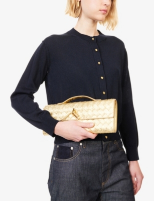 Bottega Veneta Womens Gold-gold Andiamo Small Leather Clutch In Neutral