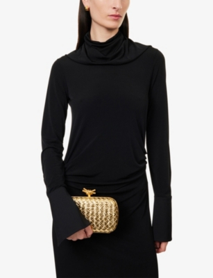 Bottega Veneta Womens Gold-gold Knot Leather Clutch