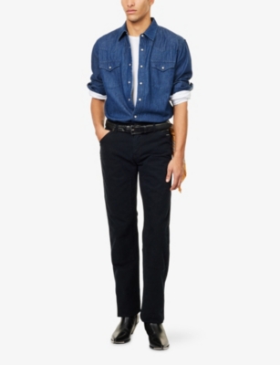 Austin Post Mens  Chambray Western Denim Shirt In Purple