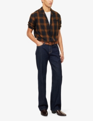 Austin Post Mens  Open Collar Plaid Woven Shirt In Yellow