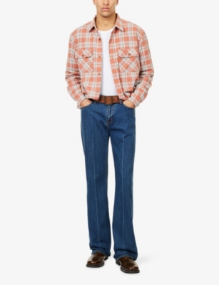 Austin Post Mens  Pressed-crease Wide-leg Denim Jeans In Blue