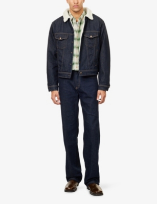 Austin Post Mens  Sherpa Topstitch-detailing Denim Jacket In Blue
