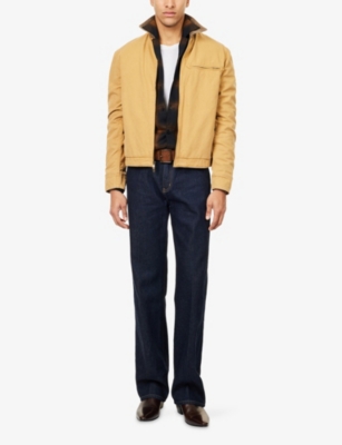 Austin Post Mens  Corduroy Collar Work Cotton Canvas Jacket In Yellow