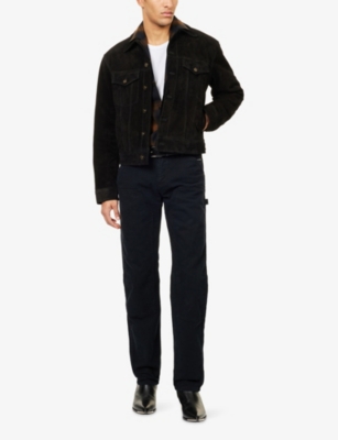 Austin Post Mens Black Trucker  Long-sleeve Suede Trucker Jacket In Black