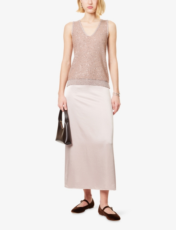 Sequin-Knit V-Neck Top