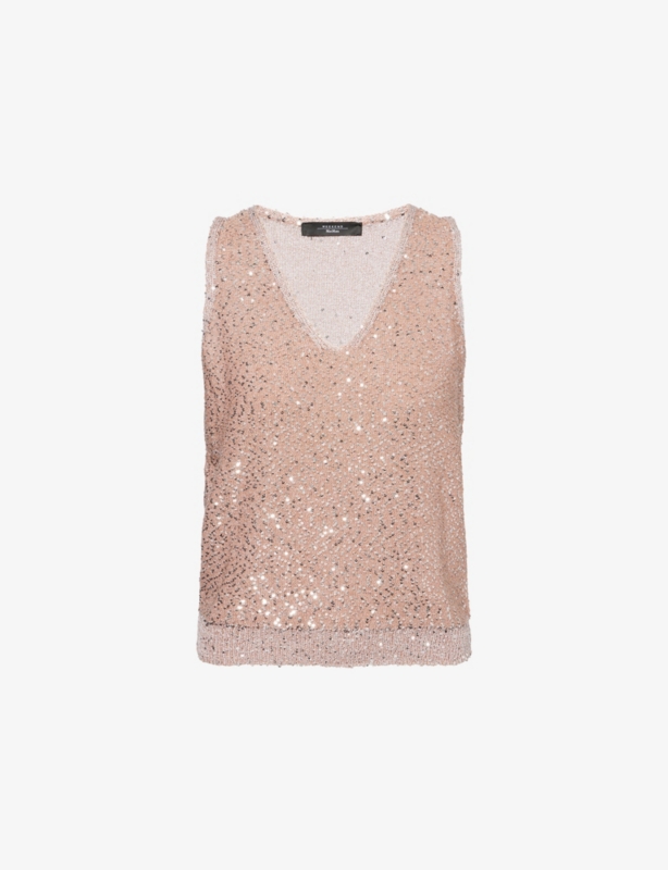 Sequin-Knit V-Neck Top