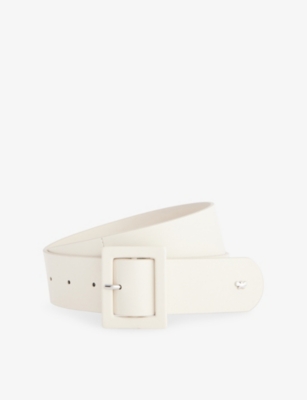 Weekend Max Mara Omens Ivory Logo-hardware Square-buckle Leather Belt In White