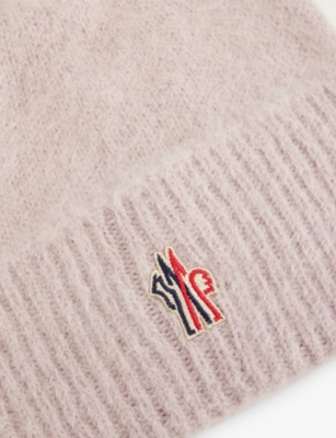 Moncler Womens Rose Ribbed Logo-patch Alpaca Beanie Hat In Pink