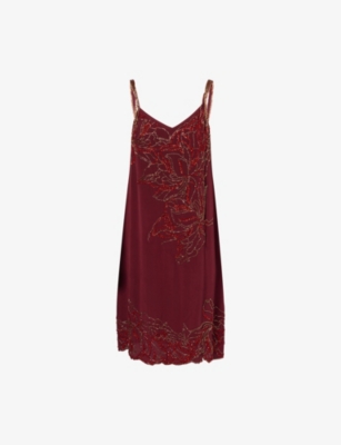 Dries Van Noten Womens Burgundy Denta Embellished Silk Mini Dress In Burgundy