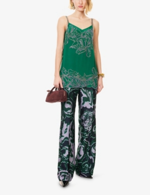 Dries Van Noten Womens Green Centa Embellished Silk Top In Green