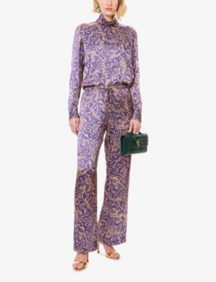 Dries Van Noten Womens Peach Puvis Printed Silk Trousers In Purple