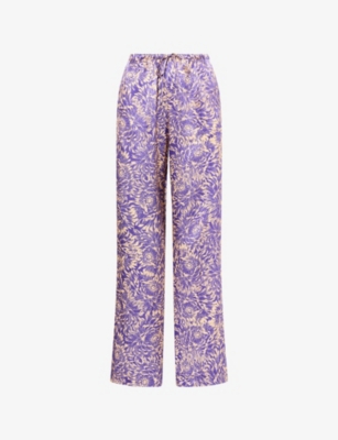 Dries Van Noten Womens Peach Puvis Printed Silk Trousers In Purple