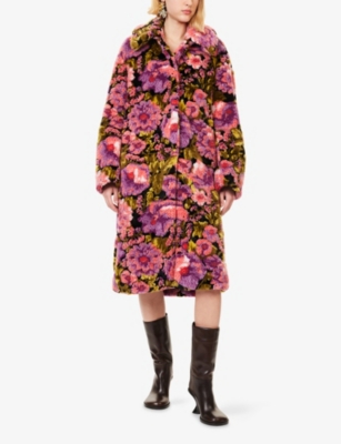 Dries Van Noten Womens Pink Rendas Long Teddy Woven Coat In Pink