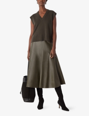 Whistles Womens Sleeveless V-neck Wool Tank Khaki/olive Xs In Brown