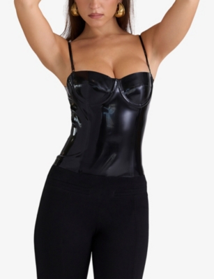 HOUSE OF CB: Noella Sleeveless Latex Corset Top