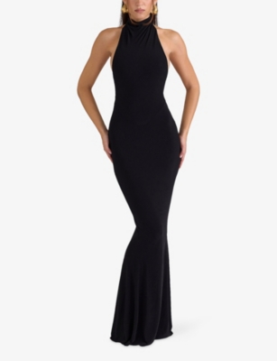 House Of Cb Womens Black Sadira Open-back Jersey Maxi Dress In Black