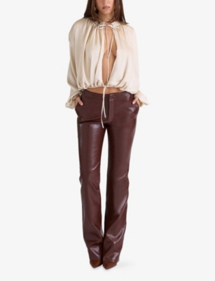 House Of Cb Womens  Talia Tie-neck Satin Blouse In Neutral