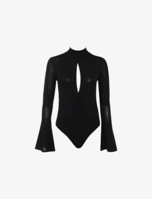 HOUSE OF CB: Lois High-Neck Stretch-Woven Bodysuit