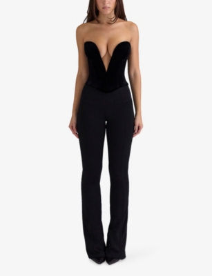 HOUSE OF CB: Vienne Plunge-Neck Velvet-Jersey Corset Top