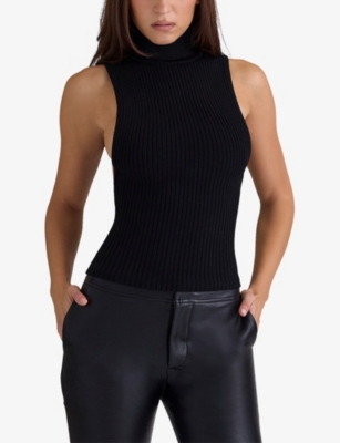 House Of Cb Womens Black Dina Backless Ribbed-knit Vest In Black
