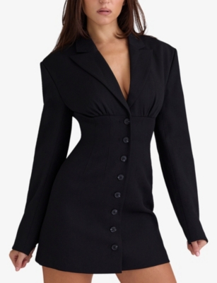 HOUSE OF CB: Georgia Oversized-Shoulder Stretch-Woven Blazer Dress