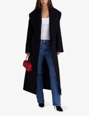 HOUSE OF CB: Cocoon Draped-Shawl Wool-Blend Coat