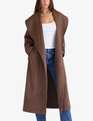 House Of Cb Womens Brown Cocoon Draped-shawl Wool-blend Coat In Brown