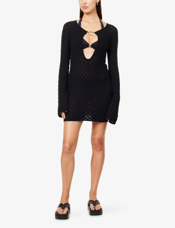 Havana Plunge Crochet Knit Mini Dress