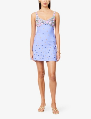 OCEANUS: Midnight Star Beaded Mesh Mini Dress