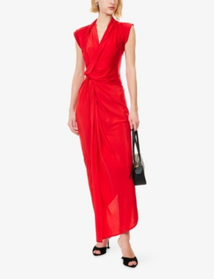 Victoria Beckham Womens Cardinal Red Asymmetric Plunge Stretch-woven Maxi Dress In Red