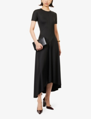 Victoria Beckham Womens  Zip-front Short-sleeve Stretch-jersey Midi Dress In Black