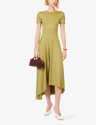 VICTORIA BECKHAM: Zip-Front Short-Sleeve Stretch-Jersey Midi Dress