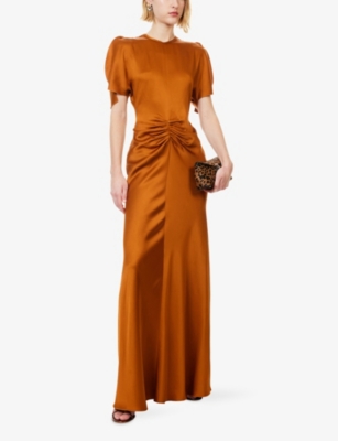 VICTORIA BECKHAM: Pin-Tuck Waist Satin Flared Gown