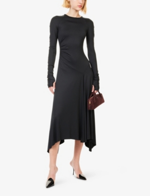 Victoria Beckham Long Sleeve Dress Asymmetric Hem Detail In Black