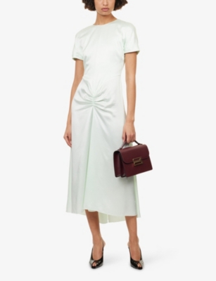 Victoria Beckham Womens Aloe Gathered Short-sleeve Satin Midi Dress In Green