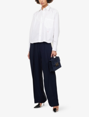 Victoria Beckham Womens Navy Embroidered Wide-leg Woven Trousers In Blue