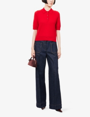 Victoria Beckham Womens Cardinal Red Superfine Wool Knit Polo Shirt In Red