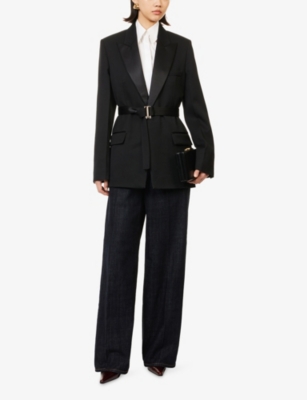 Victoria Beckham Womens Black Single-breasted Belted Tailored Wool-blend Jacket In Black