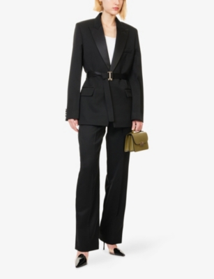 Victoria Beckham Womens Straight-leg Satin-trim Woven Trousers Black In Black