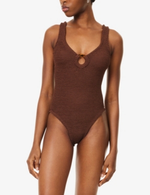 Hunza G Womens Metallic Chocolate Celine Swimsuit In Brown