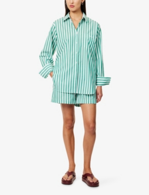 Hunza G Womens Emerald Cabana Stripe Striped Oversized Cotton-poplin Shirt